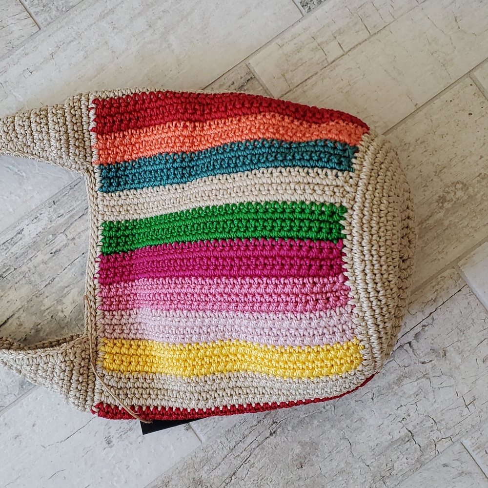New The Sak 121 Multicolor Striped Hand Crochet Crossbody Shoulder Bag